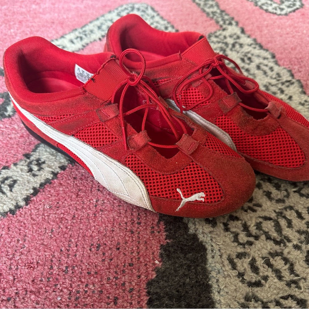 Puma Red Suede & Mesh Mary Jane Sneakers